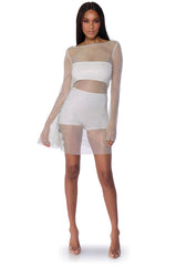 SHES ALL THAT RHINESTONE MESH MINI DRESS IN WHITE