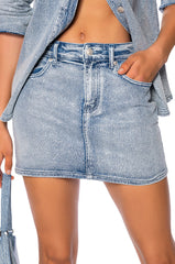 SHINE BRIGHT RHINESTONE EFFECT DENIM MINI SKIRT