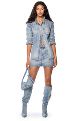 SHINE BRIGHT RHINESTONE EFFECT DENIM MINI SKIRT