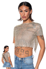 SILENT MOVES OPEN BACK RHINESTONE TOP IN GOLD