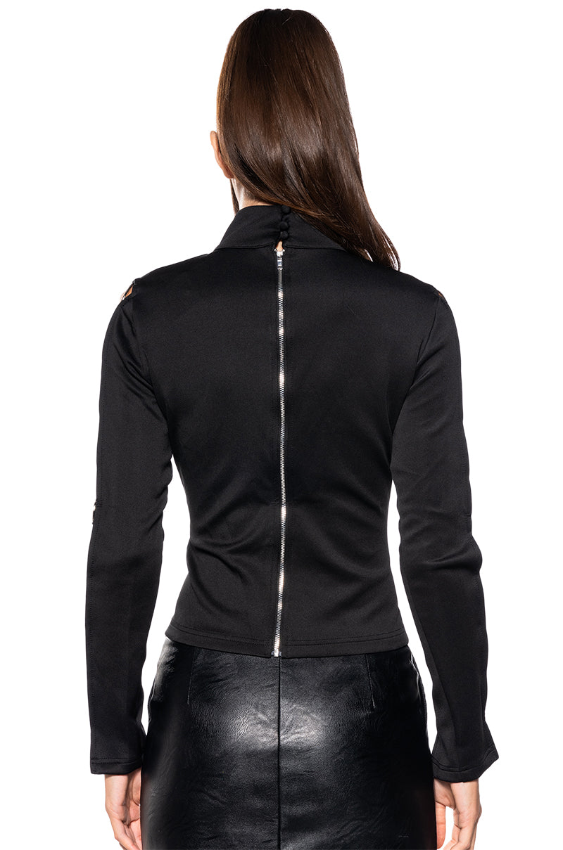 SILVER RING MOCK NECK KNIT TOP