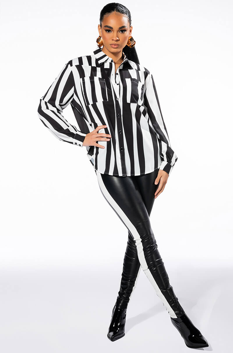 SLIM THICC FAUX LEATHER LEGGINGS WITH STRIPE