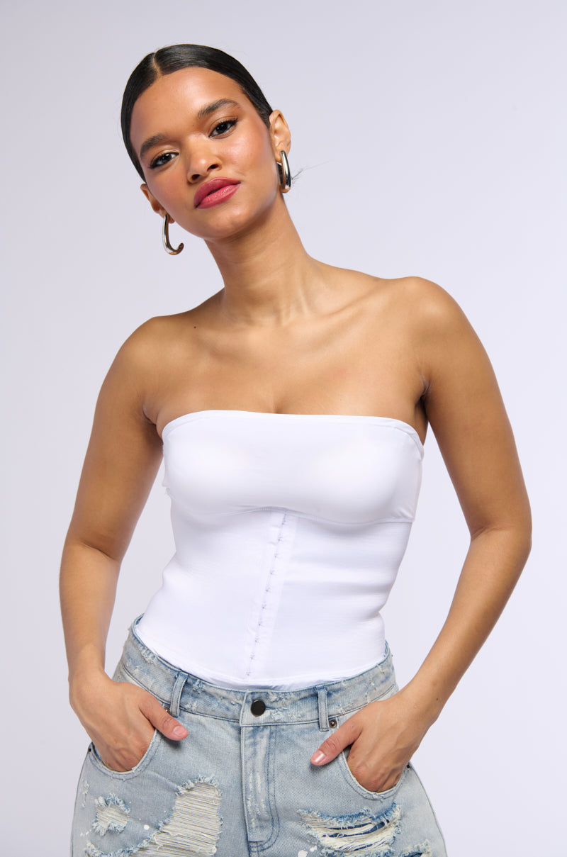 SNATCHED CORSET STRAPLESS BODYSUIT IN WHITE