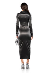 SNATCHED FAUX LEATHER LONG SLEEVE MAXI DRESS