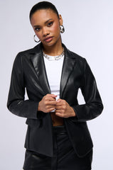 SO CHIC SOFT FAUX LEATHER BLAZER IN BLACK