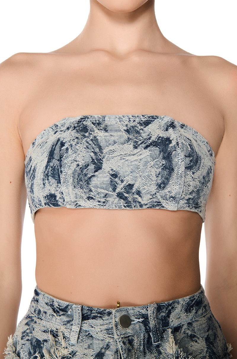 SOLEIL DISTRESSED DENIM BANDEAU