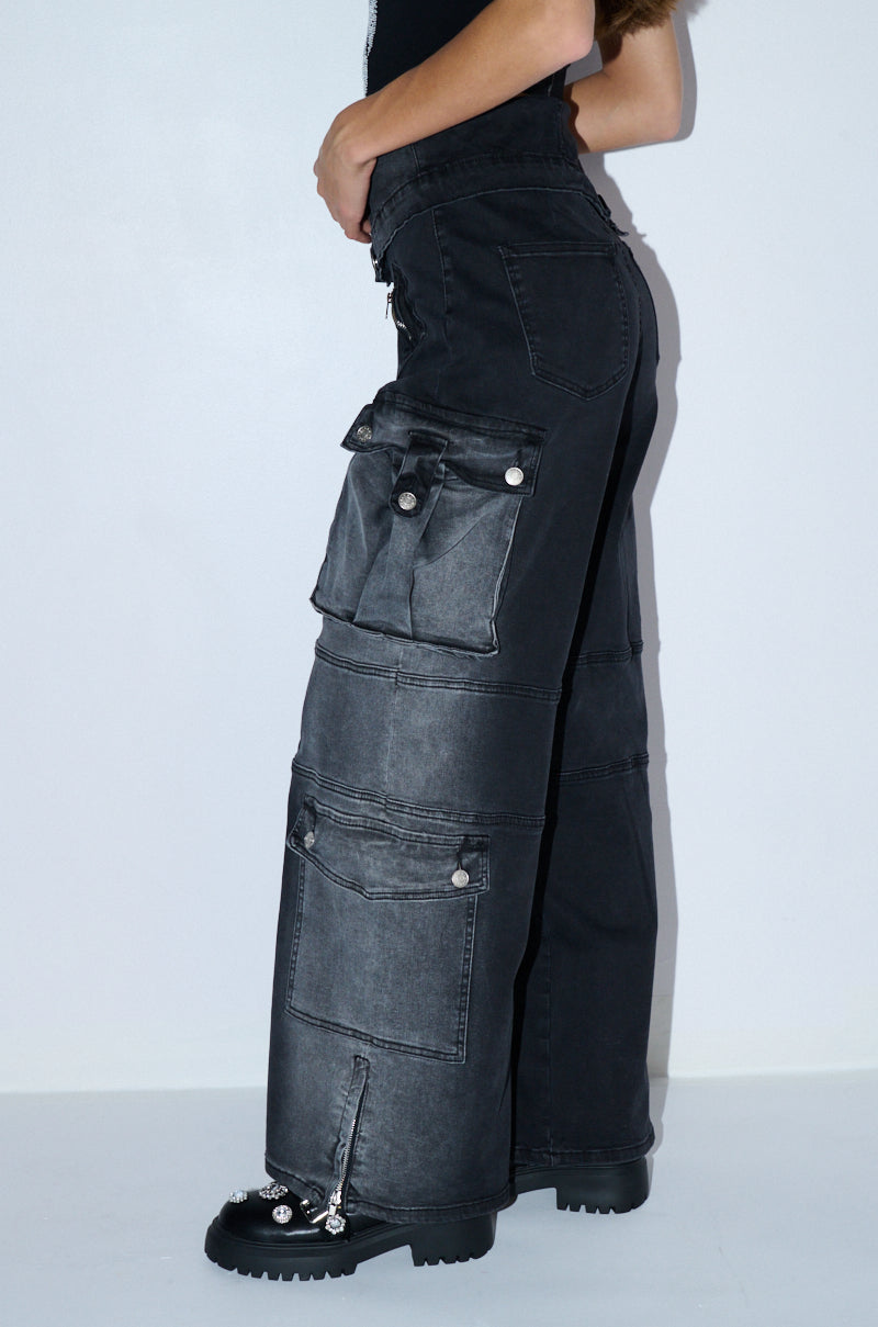 SOMETHING NEW FOLD OVER WAISTBAND DENIM PANT