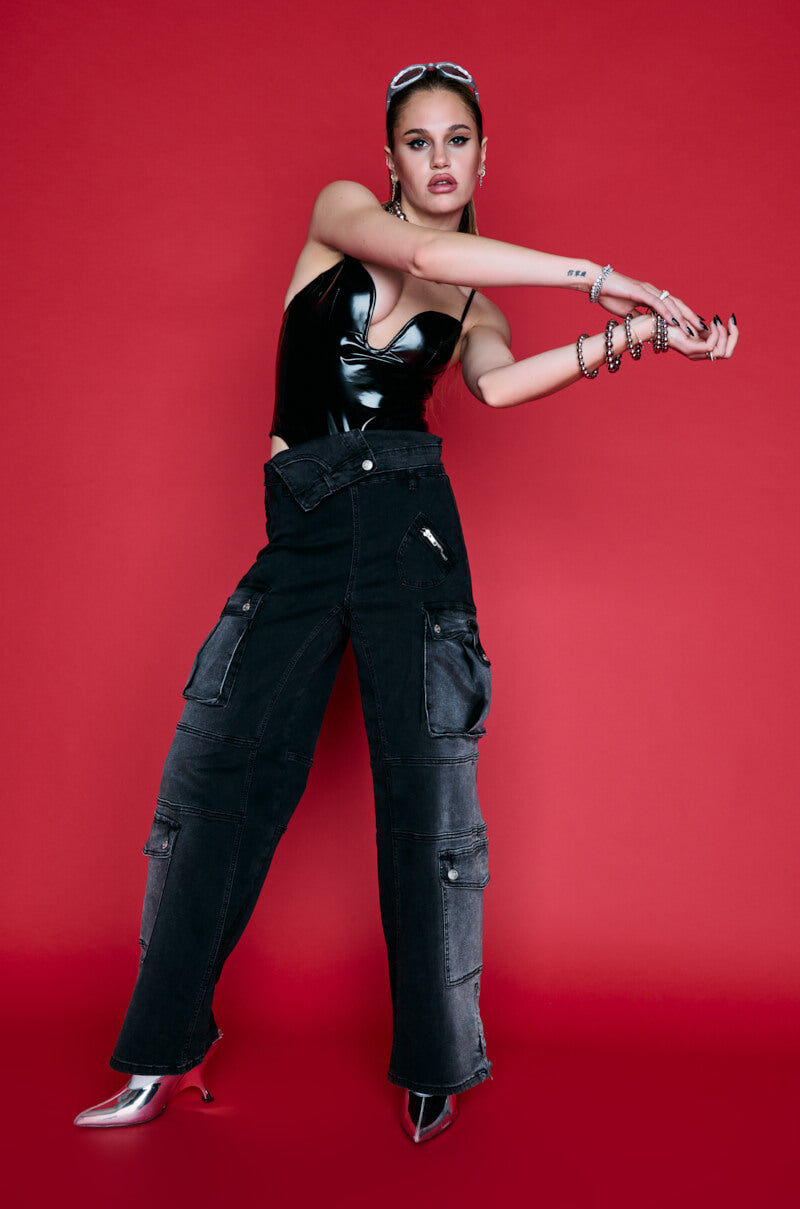 SOMETHING NEW FOLD OVER WAISTBAND DENIM PANT