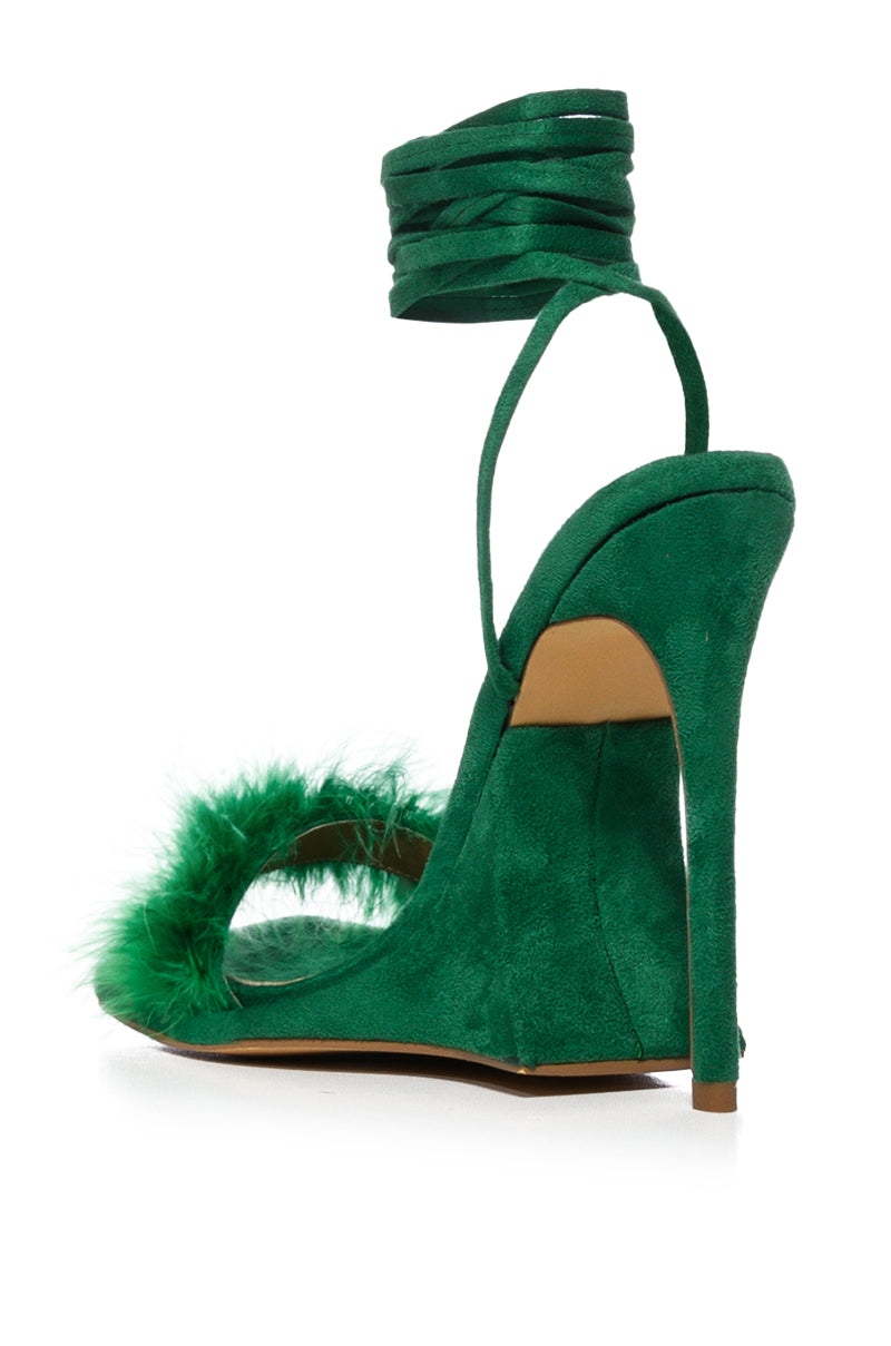 SORRENTI FUZZY LACE UP SANDAL IN GREEN