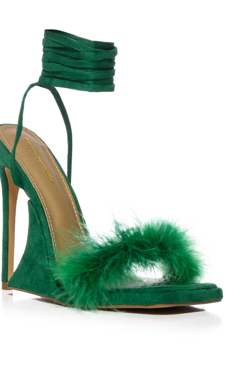 SORRENTI FUZZY LACE UP SANDAL IN GREEN