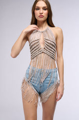 SPARKLE & SHINE EMBELLISHED FRINGE BRA TOP