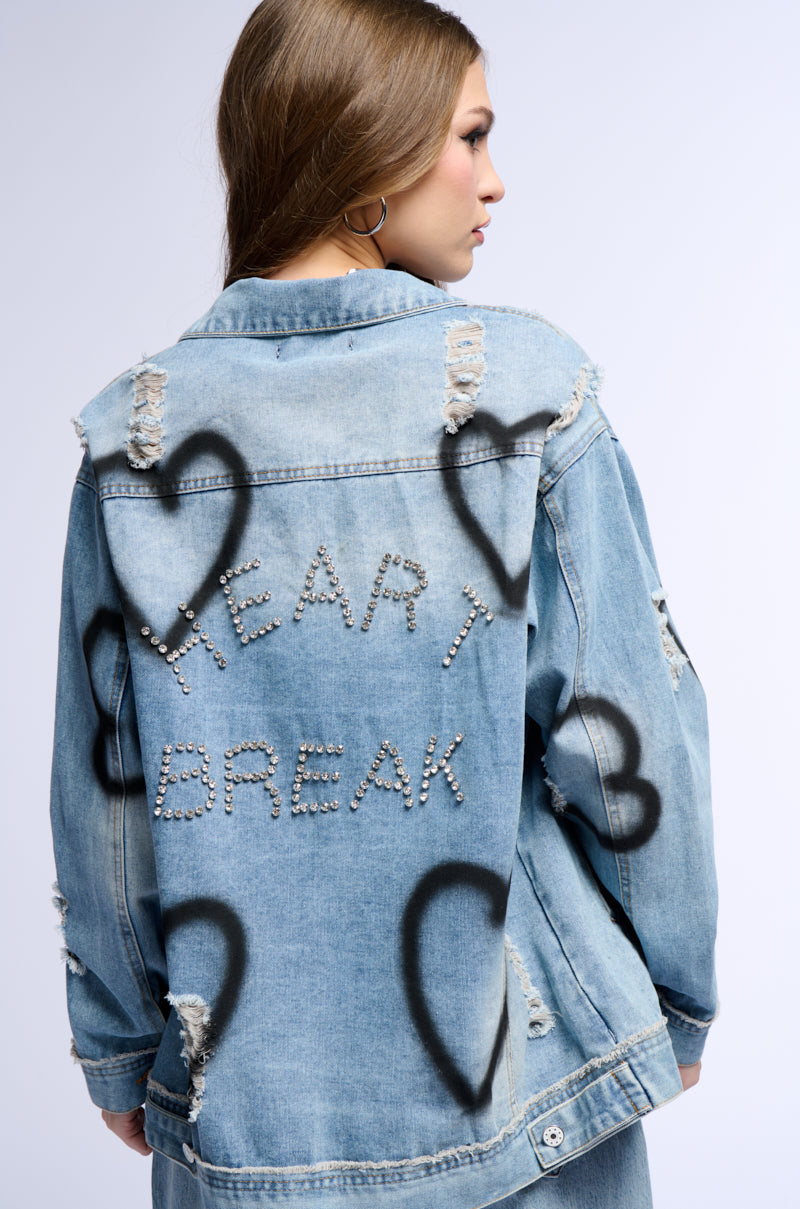 SPRAY PAINTED HEART OVERSIZED DENIM JACKET