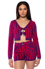 STELLA MAGENTA TIE FRONT CARDIGAN