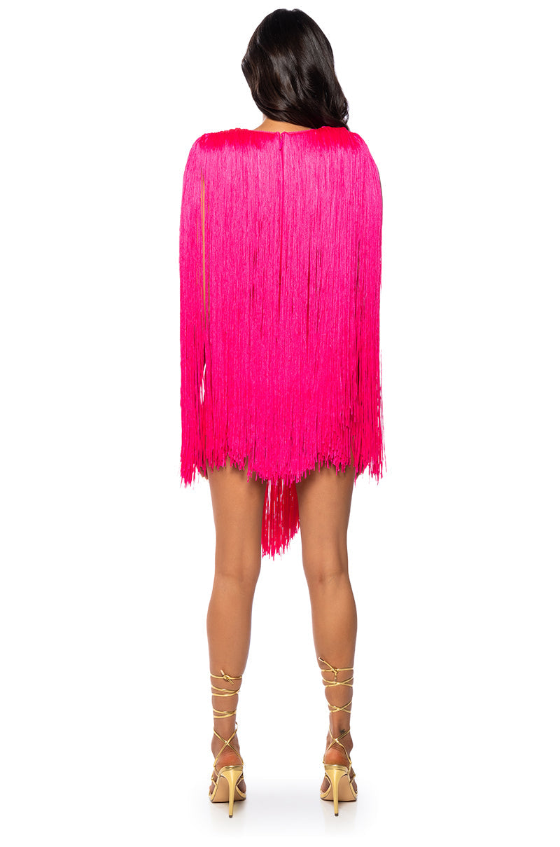 STEVIE DEEP V BANDAGE WITH FRINGE MINI DRESS