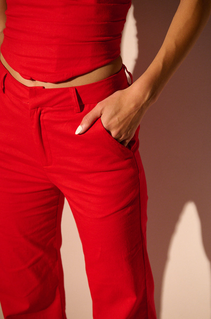 STRETCH LINEN RED TROUSER