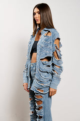 STRIPPED DOWN BUTTON DOWN DENIM SHIRT