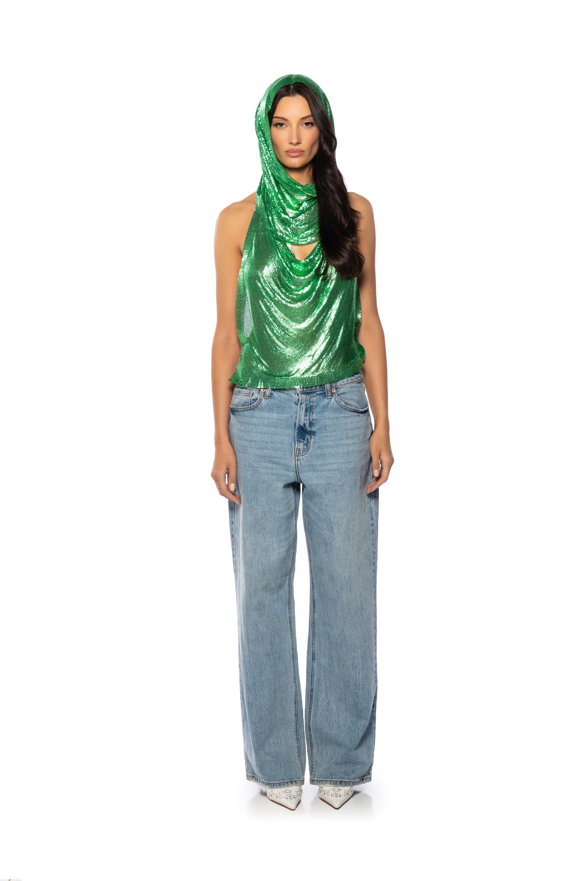 SUNNA METAL CHAIN TOP WITH A HOOD