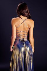 SWEET BUT SAVAGE LACE UP BACK METALLIC TANK