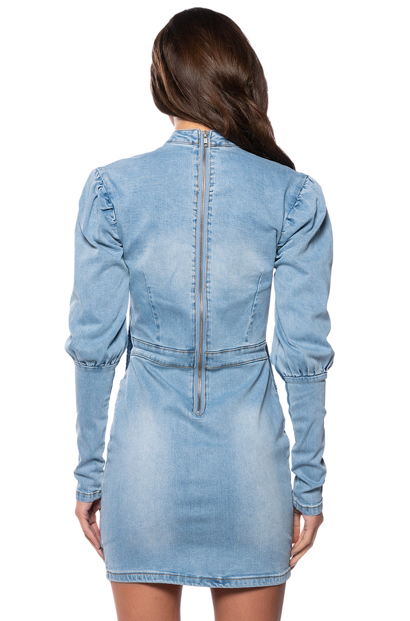 TAKE A BOW DENIM LONGSLEEVE MINIDRESS