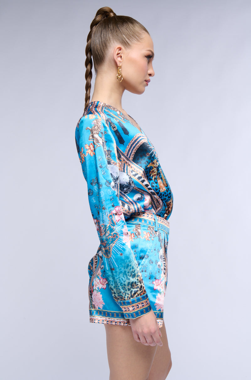 TAKE ME TO THE MOON PRINTED SATIN BODYSUIT