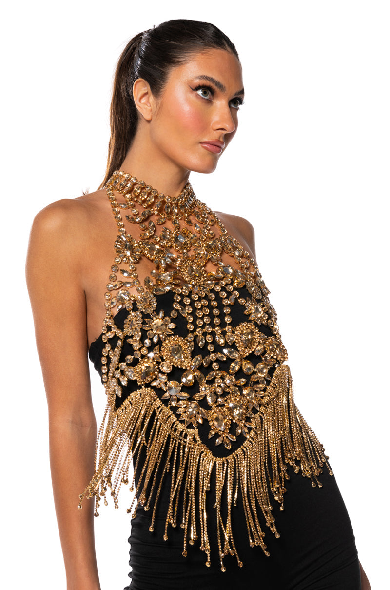 TAKING OVER RHINESTONE MOCK NECK LAYERING TOP