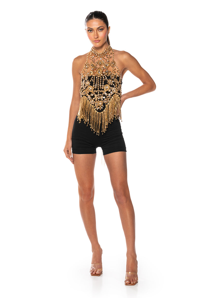 TAKING OVER RHINESTONE MOCK NECK LAYERING TOP