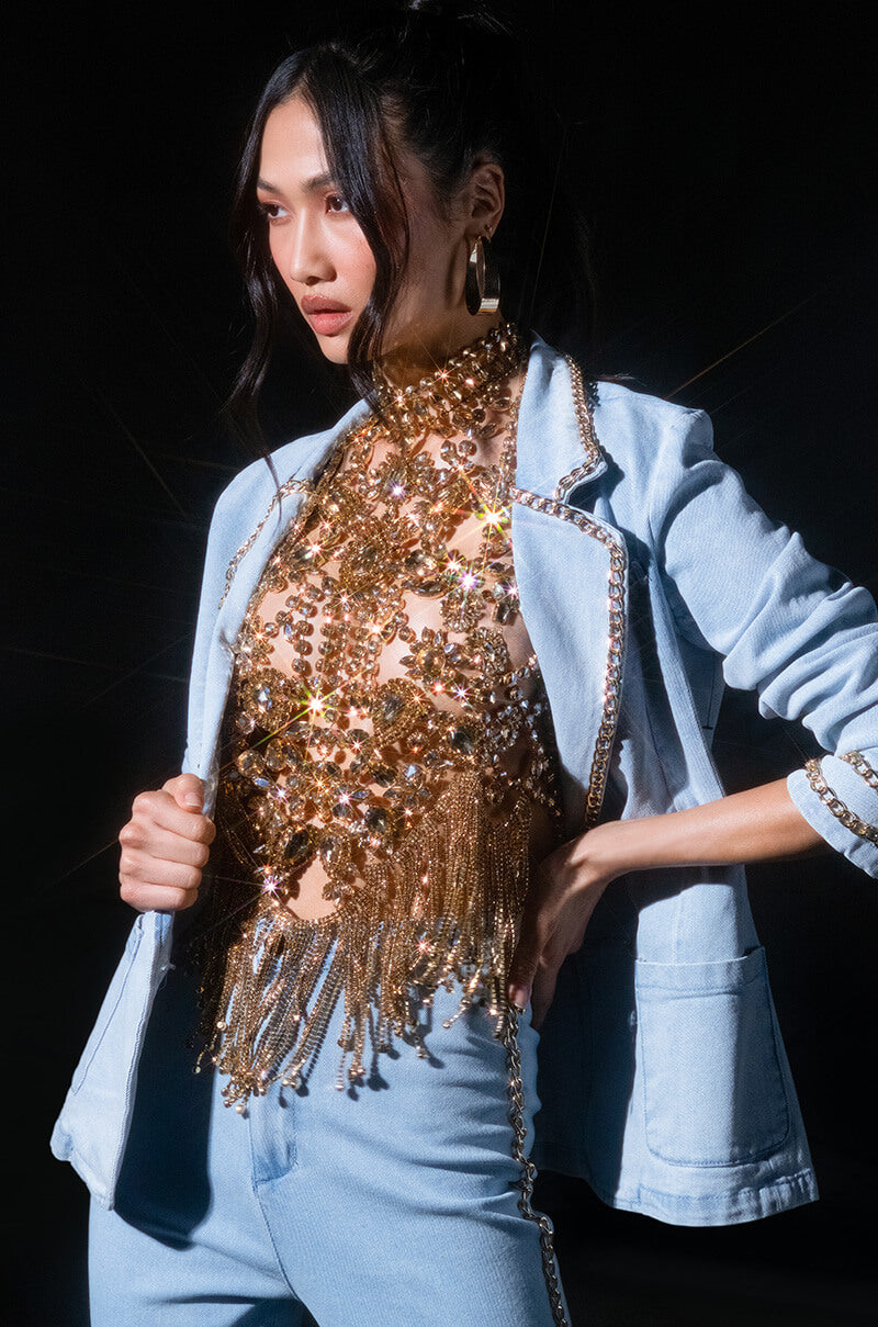 TAKING OVER RHINESTONE MOCK NECK LAYERING TOP