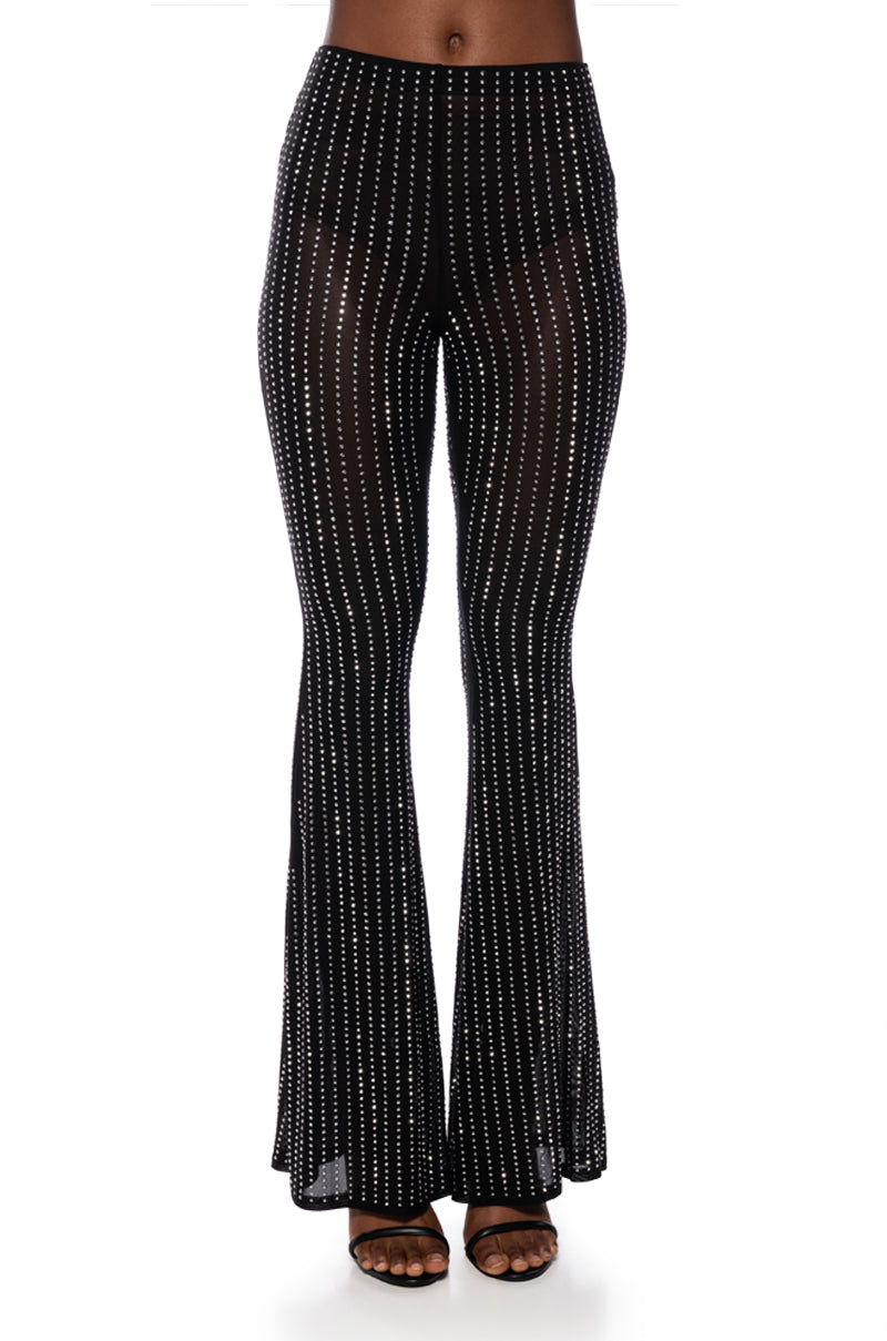 TAMERA RHINESTONE MESH FLARE PANT