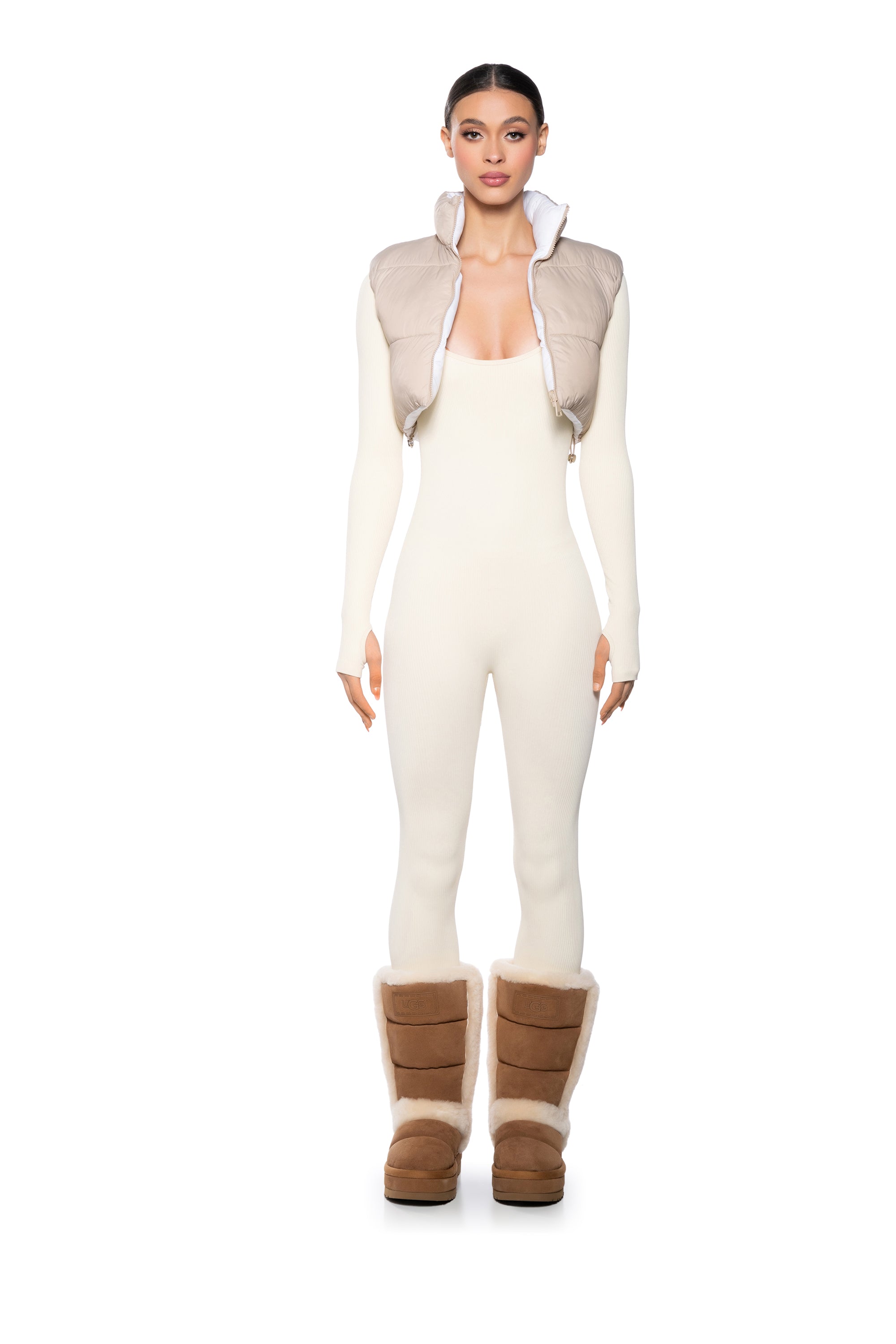 TAYLOR SAID CROP PUFFER VEST IN IVORY