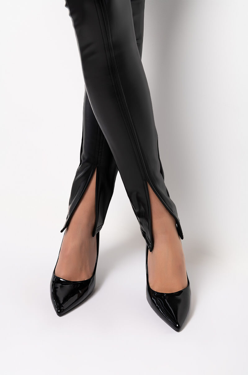 TE-QUIERO HIGH RISE VEGAN LEATHER SKINNY PANT WITH SLIT