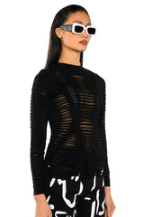 TELL EM DISTRESSED LAYERED LONG SLEEVE TOP