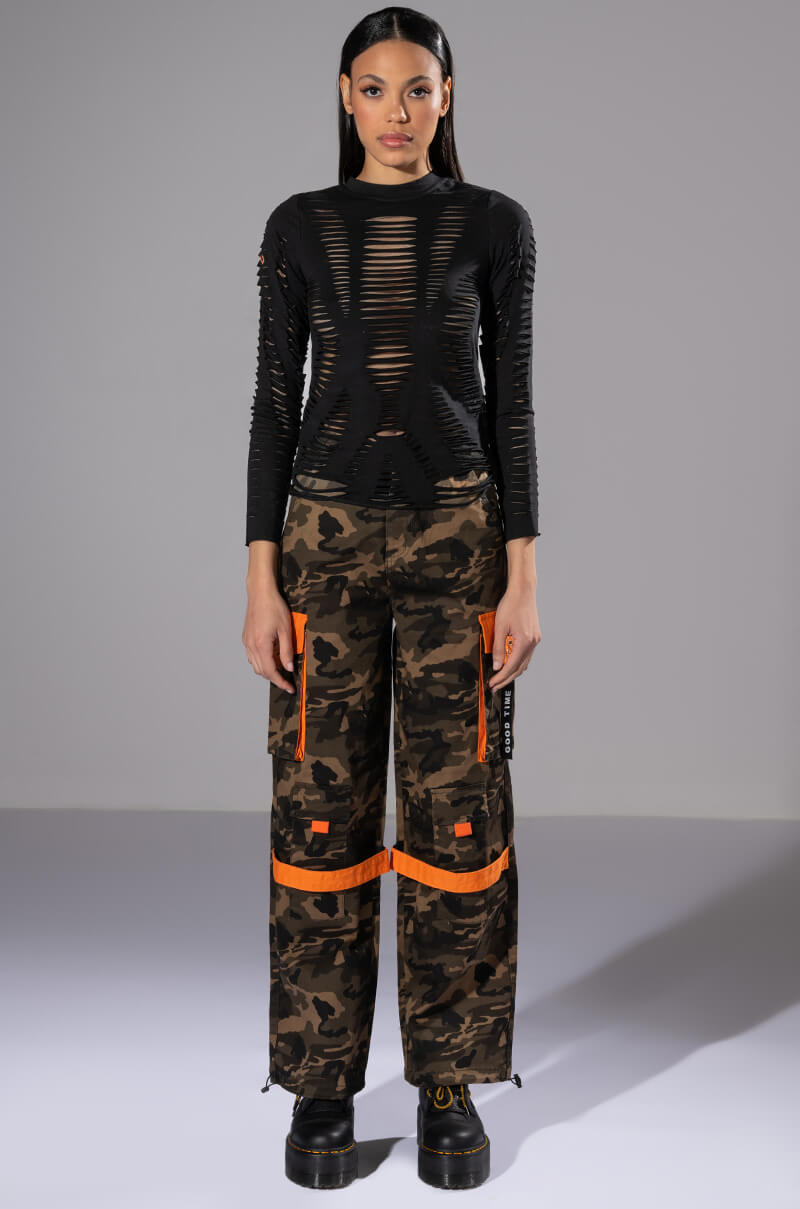 TELL EM DISTRESSED LAYERED LONG SLEEVE TOP