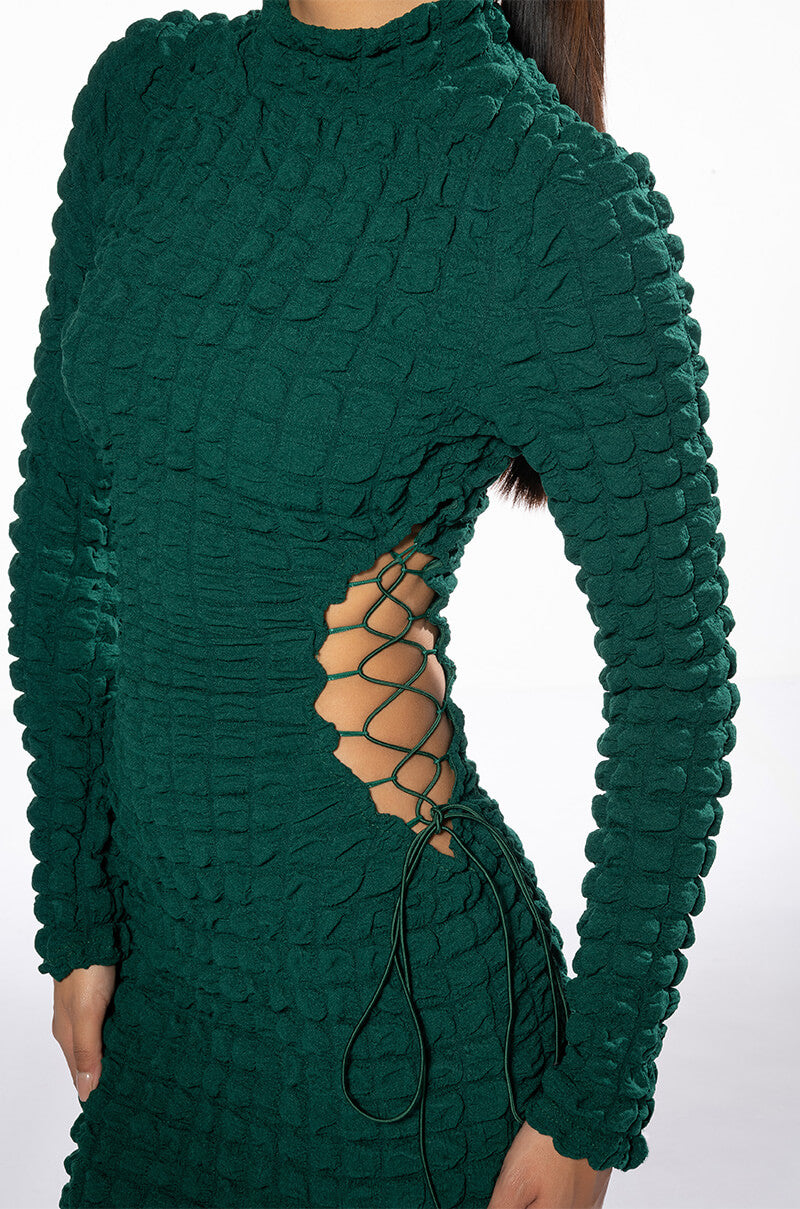 KAI TEXTURED DRESS WITH CUTOUT DETAILS