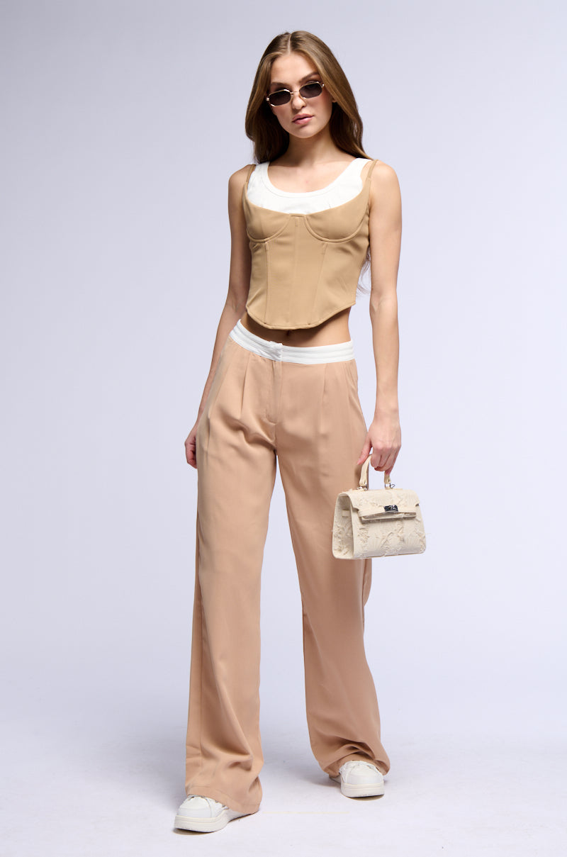THAT GIRL CONTRAST WAIST TROUSER IN TAUPE
