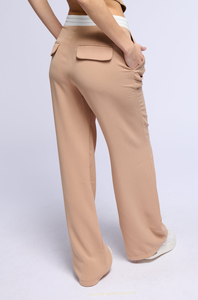 THAT GIRL CONTRAST WAIST TROUSER IN TAUPE