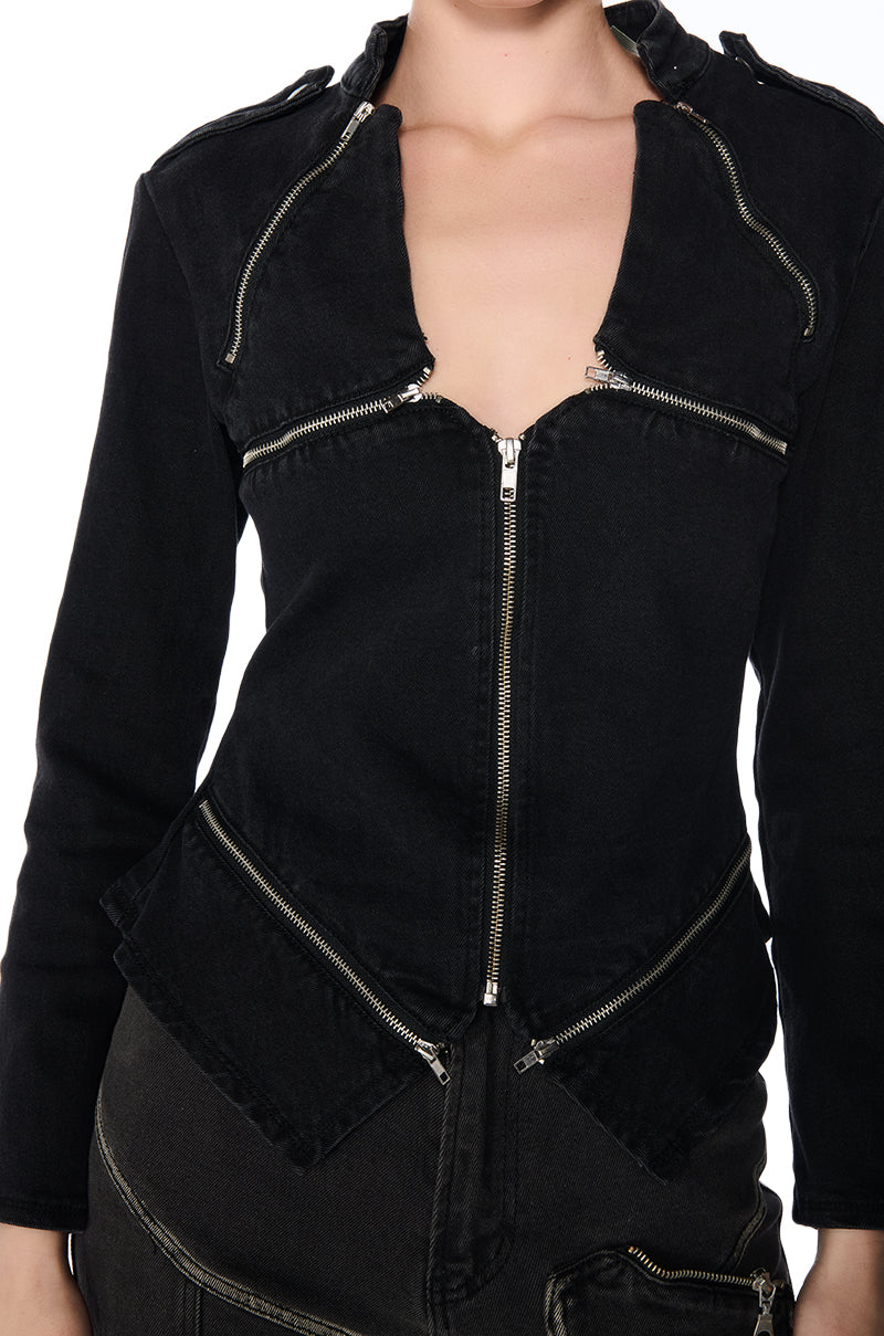 THE LYDIA ZIP UP DENIM JACKET TOP