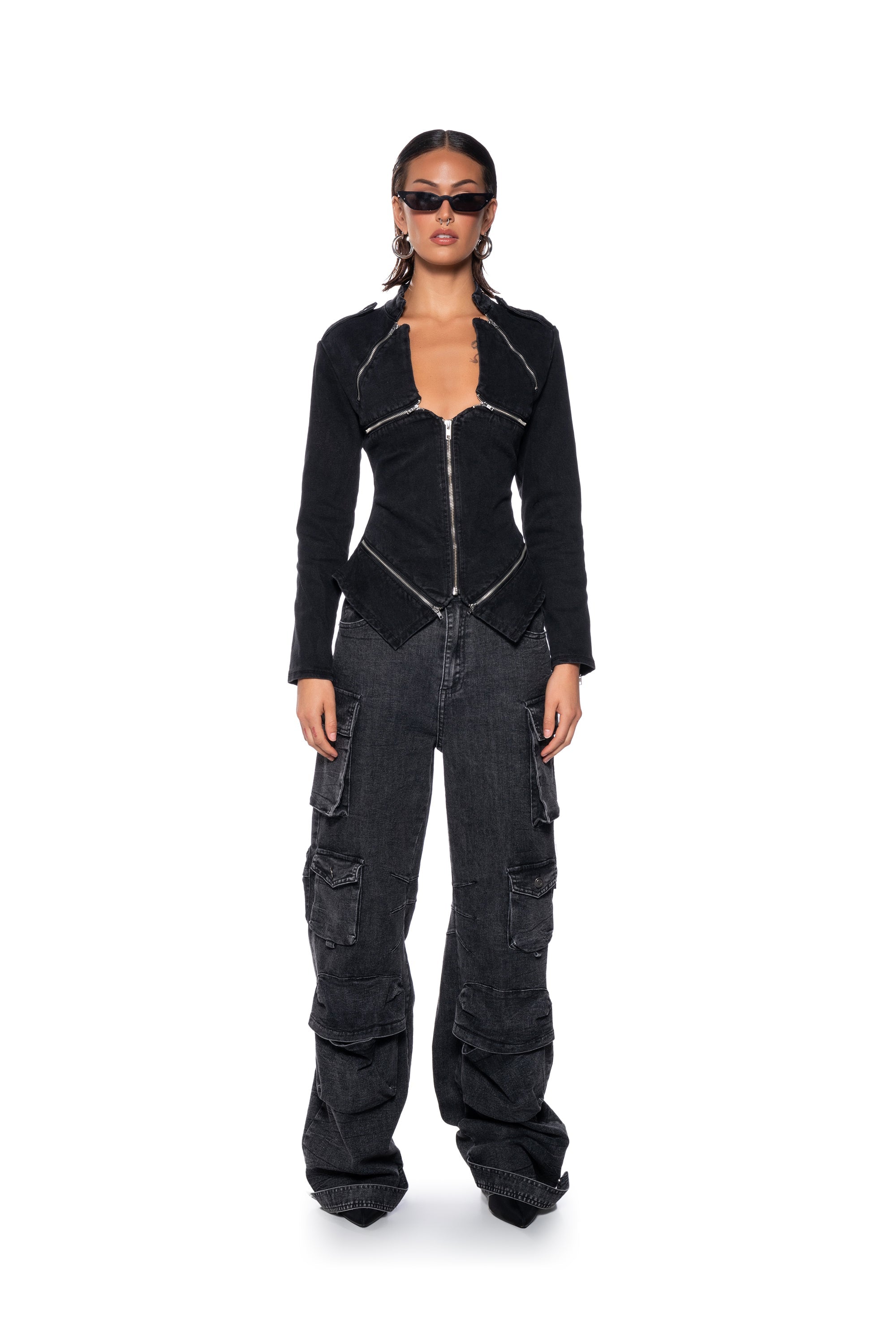 THE LYDIA ZIP UP DENIM JACKET TOP