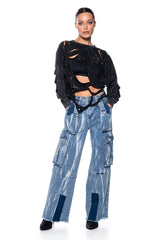 THRASHER RHINESTONE SHREDDED SWEATSHIRT