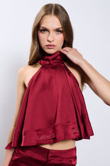 TIL WE MEET AGAIN SATIN HALTER TOP