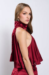 TIL WE MEET AGAIN SATIN HALTER TOP