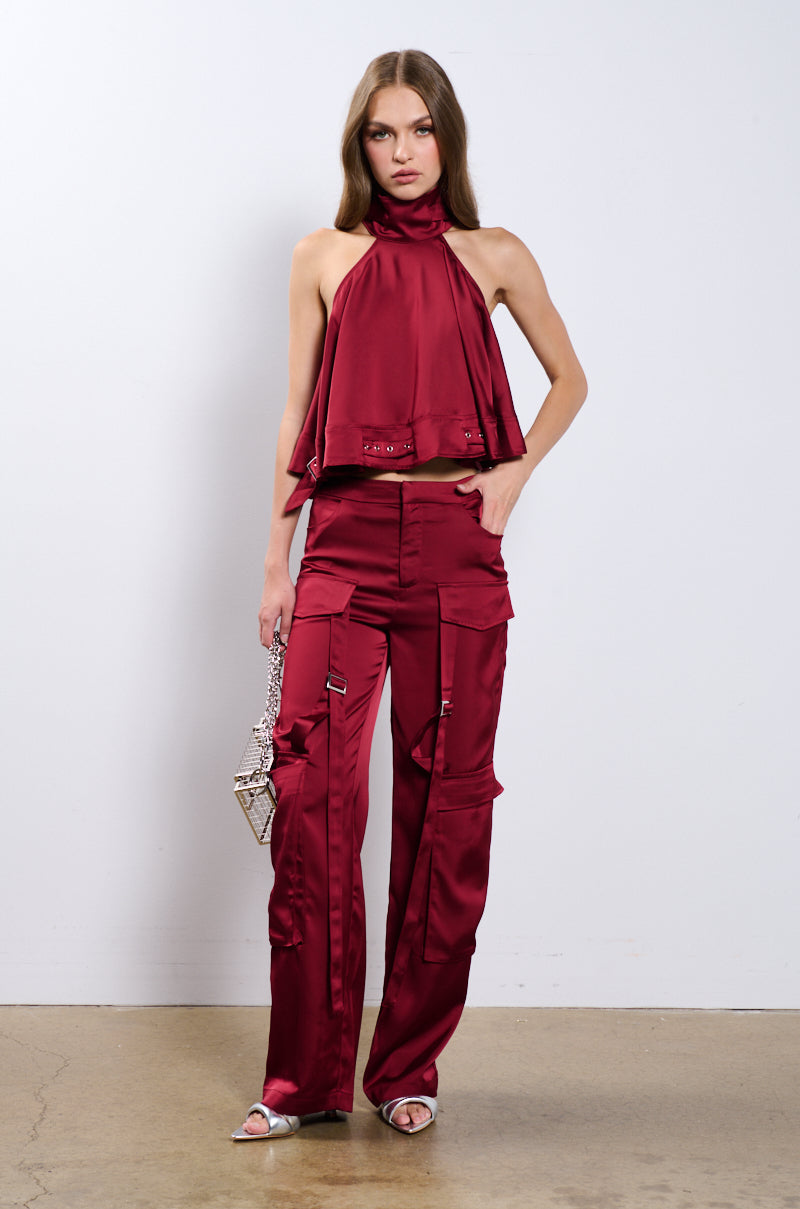 TIL WE MEET AGAIN SATIN HALTER TOP