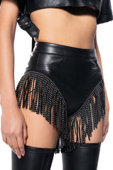 TINASHE FAUX LEATHER FRINGE SHORTS