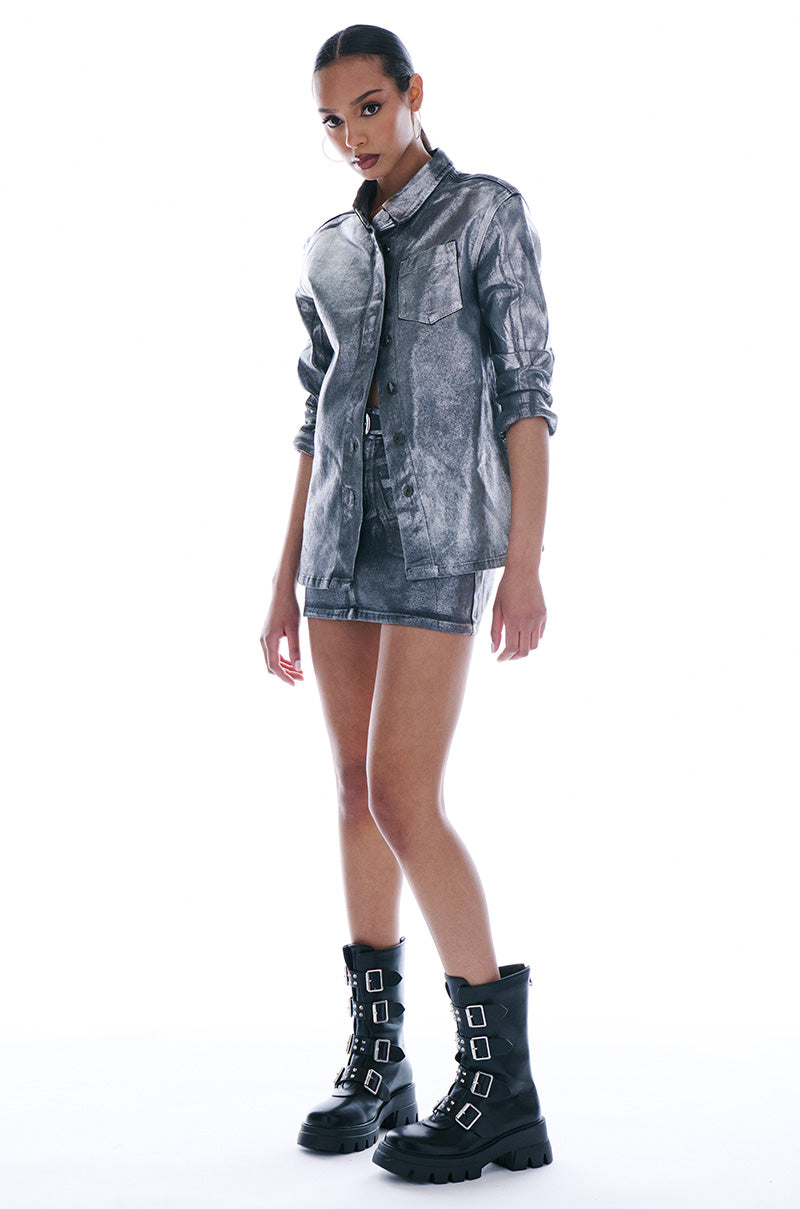 TWILIGHT HOUR FOIL EFFECT DENIM SKIRT
