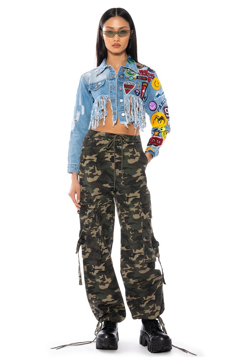 ULTRA CROP DENIM JACKET WITH PATCHES