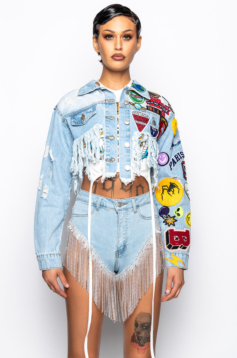 ULTRA CROP DENIM JACKET WITH PATCHES