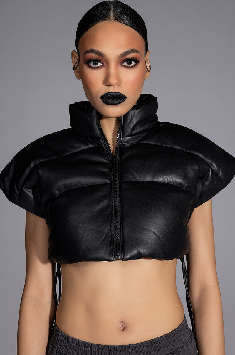 ULTRA CROP PU VEST WITH PULL STRINGS