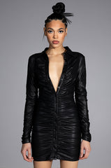 ULTRA LUX FAUX LEATHER BUTTON DOWN MINI DRESS
