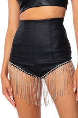 VIRGO'S GROOVE RHINESTONE FRINGE FAUX LEATHER SHORT
