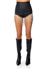 VIRGO'S GROOVE RHINESTONE FRINGE FAUX LEATHER SHORT