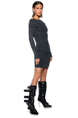 VIVIE OFF THE SHOULDER MINERAL WASH MINI DRESS